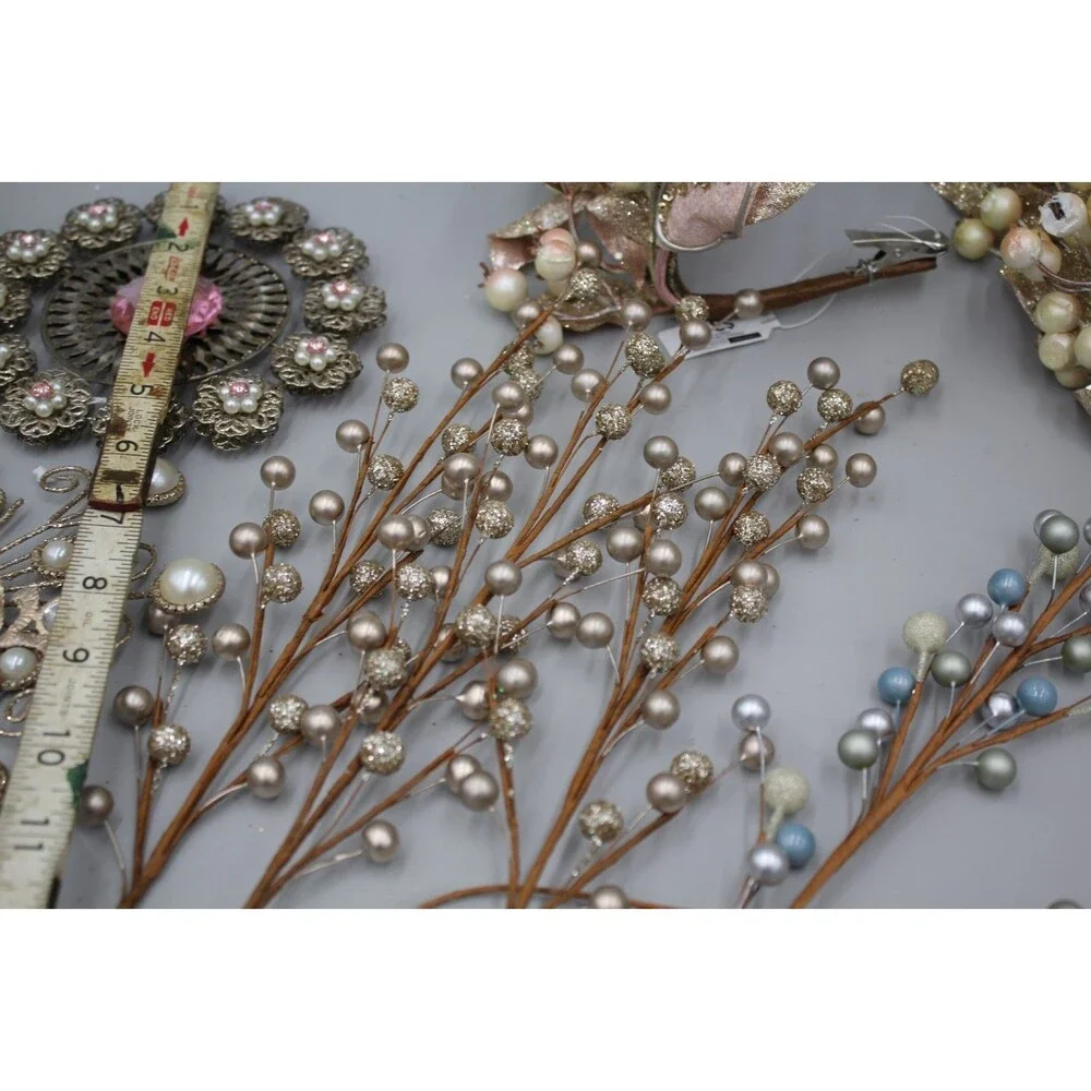 18 Pcs Branches, Flowers, Stems Huge Ornament Lot Vintage-Inspired At Home Magic